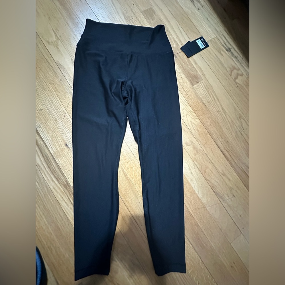 90 Degree by Reflex Ribbed Black Large High-Waisted Ankle Leggings nwt